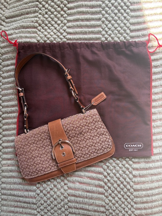 Coach Handbags - Coach Brown Signature Canvas Shoulder Bag with Leather Trim